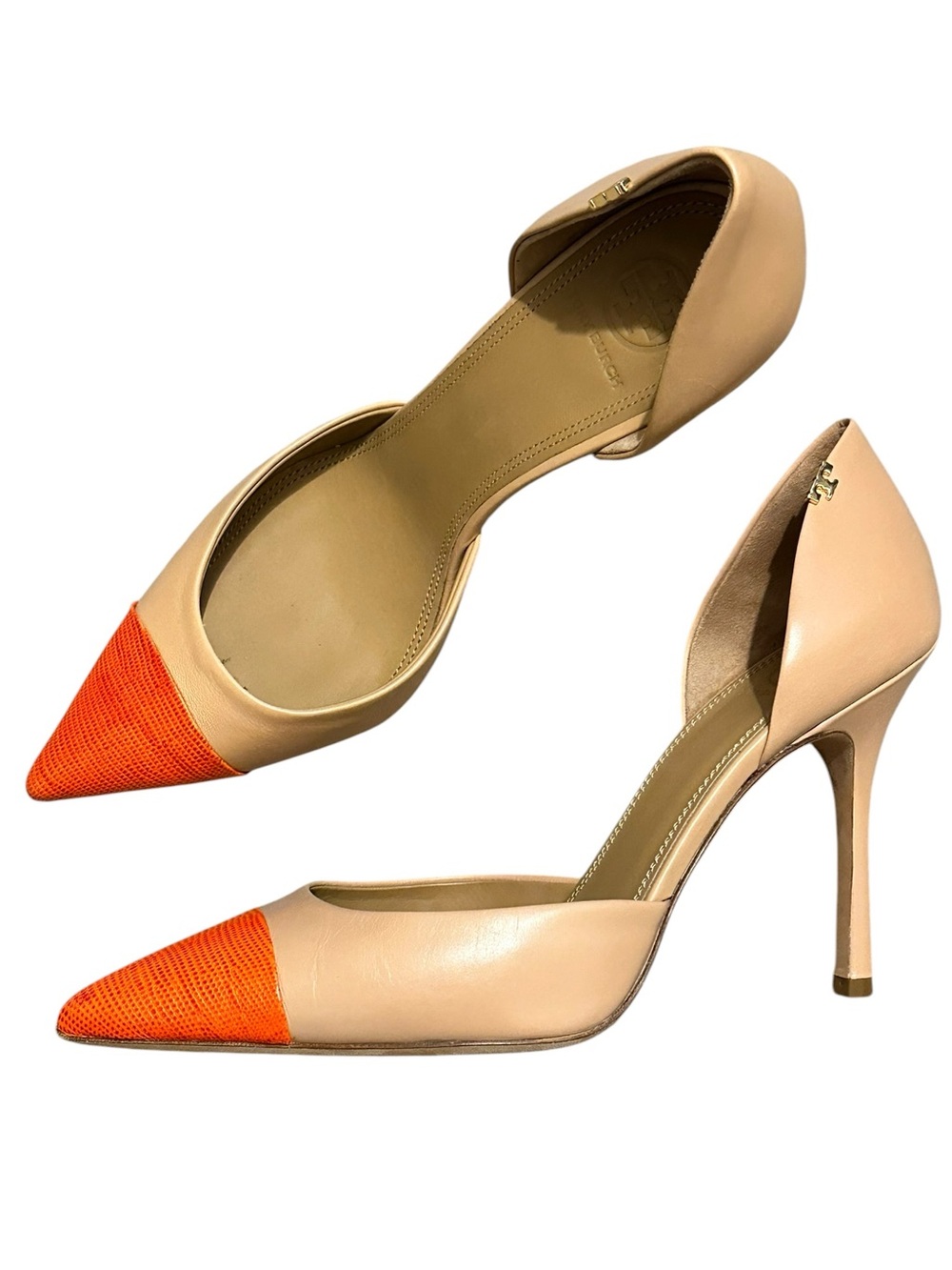 TORY Penelope Nude Orange Cap Toe D’Orsay Heels Pointed Toe Heels